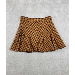 Free People Skirt Womens 8 UK12 Yellow Red Plaid Flare Pleated Kilt